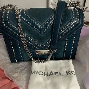 MICHAEL Michael Kors Whitney Mixed Media Convertible Blue Leather Shoulder Bag